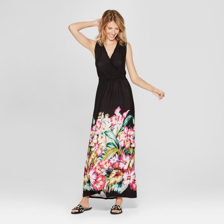 Women's Floral Print Boarder Print Maxi Dress - Spenser Jeremy - Black