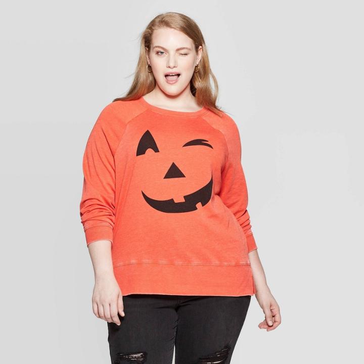 Grayson Threads Women's Jack-o'-lantern Plus Size Long Sleeve Graphic Sweatshirt (juniors') - Orange 1x, Women's,