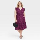 Women's Plus Size Floral Print Flutter Sleeve Tiered Dress - Ava & Viv Purple