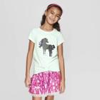 Girls' Short Sleeve Tie Front Unicorn Flip Sequin T-shirt - Cat & Jack Aqua