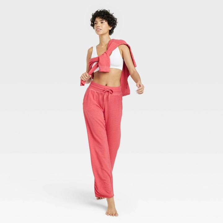 Women's French Terry Wide Leg Lounge Pants - Colsie Red