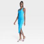 Women's Sleeveless Rib Knit Side Ruched Dress - A New Day Turquoise Blue