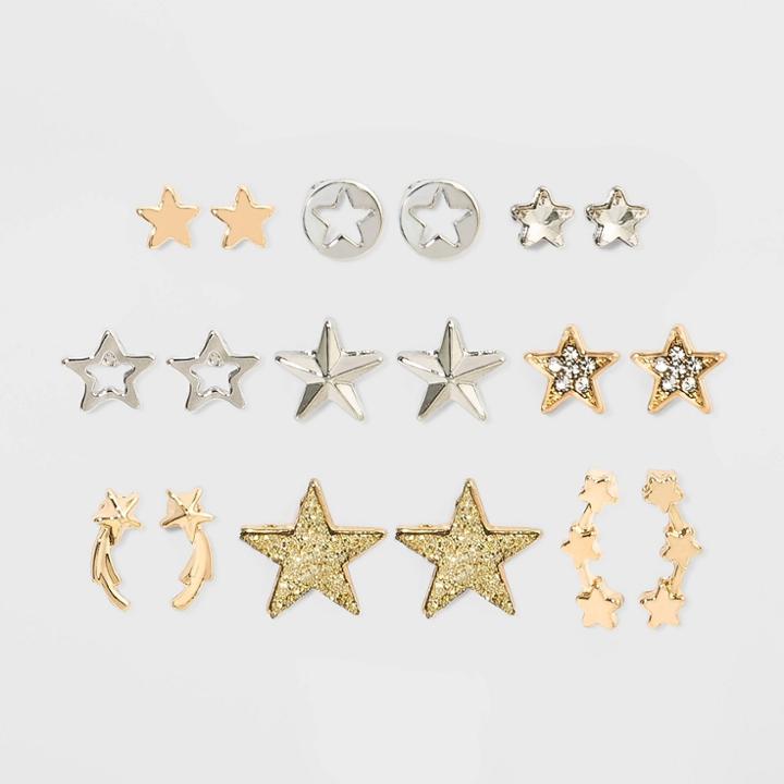Star Multi Earring Set 9pc - Wild Fable , Gold/silver