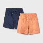 Toddler Boys' 2pk Pull-on Woven Shorts - Cat & Jack Peach Orange/navy Blue
