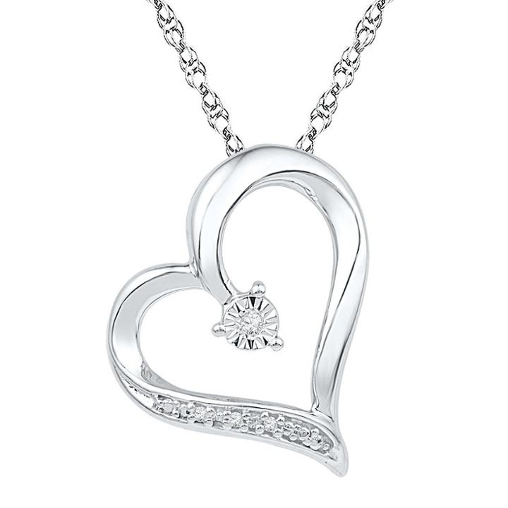 Target 0.01 Ct. T.w Round Diamond Prong And Miracle Set Heart Pendant In Sterling Silver (ij-i2-i3) (18), Women's, White