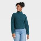 Women's Mock Turtleneck Trek Pullover Sweater - Universal Thread Teal
