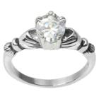 Journee Collection 3/4 Ct. T.w. Heart Cut Cz Basket Set Claddagh Ring In Stainless Steel -