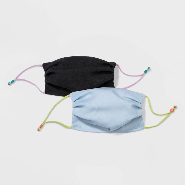 Women's 2pk Adjustable Fabric Face Mask - Wild Fable Black/light Blue