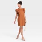 Women's Ruffle Short Sleeve Dress - A New Day Brown
