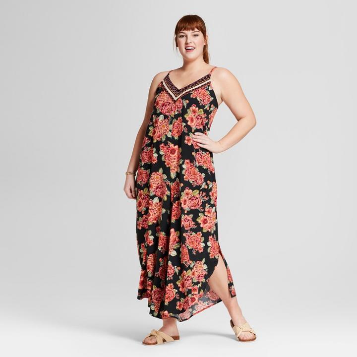 Women's Plus Size Floral Print Maxi Jumpsuit - Xhilaration Black