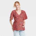 Short Sleeve Woven Maternity Blouse - Isabel Maternity By Ingrid & Isabel Coral Orange Floral