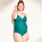Maternity Wrap Halter Neck One Piece Swimsuit - Isabel Maternity By Ingrid & Isabel Peacock S, Women's, Green