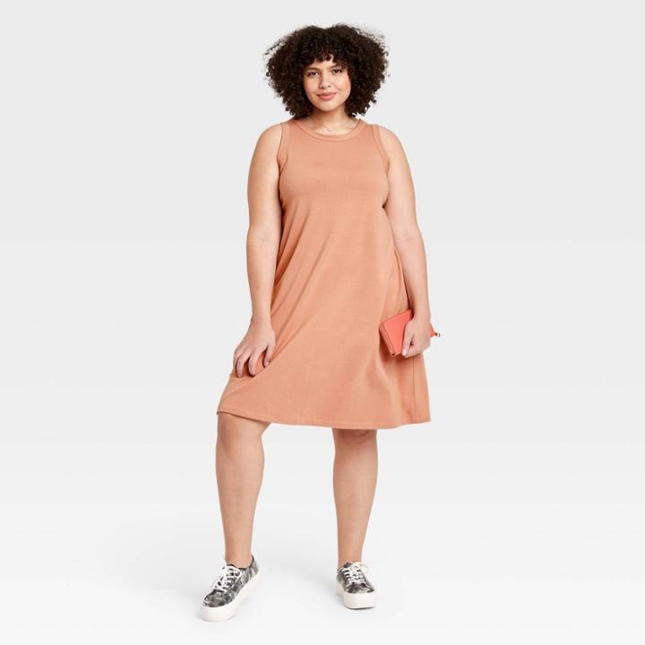 Women's Plus Size Knit Tank Dress - A New Day Blush Peach