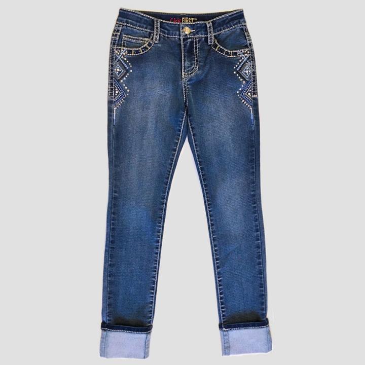 Girls First Girls' Joanie Knit With Bling Jeans - Medium Vintage Denim Wash