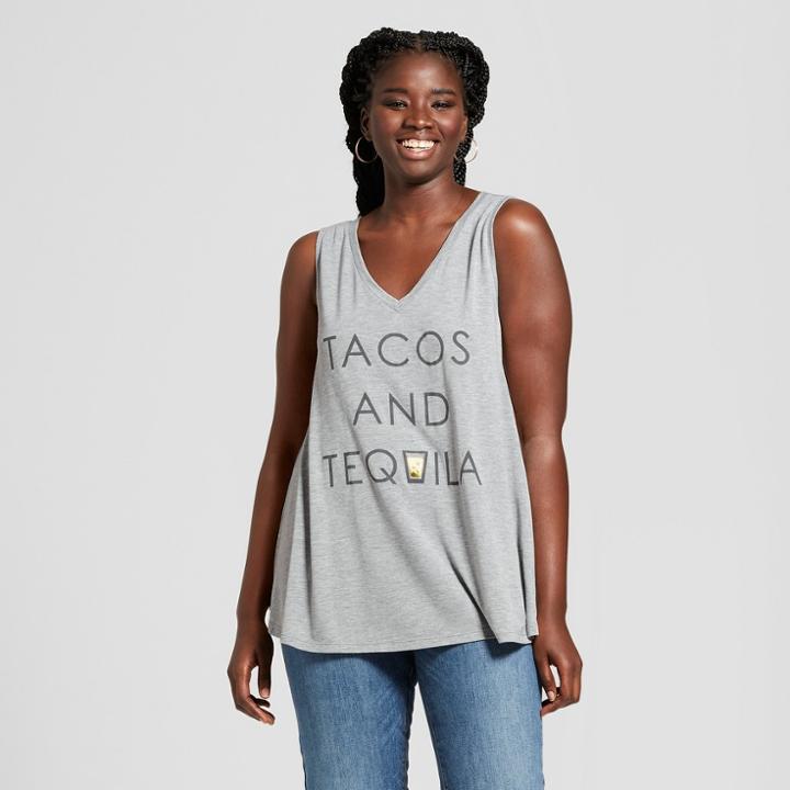 Women's Plus Size Tacos And Tequila Graphic Tank Top - Zoe+liv Heather Gray