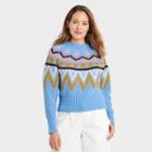 Women's Crewneck Sweater - A New Day Blue Fair Isle