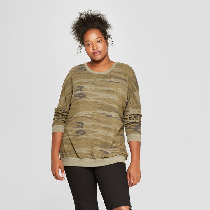 Women's Plus Size Camo Print Sweatshirt - Zoe+liv (juniors') Green