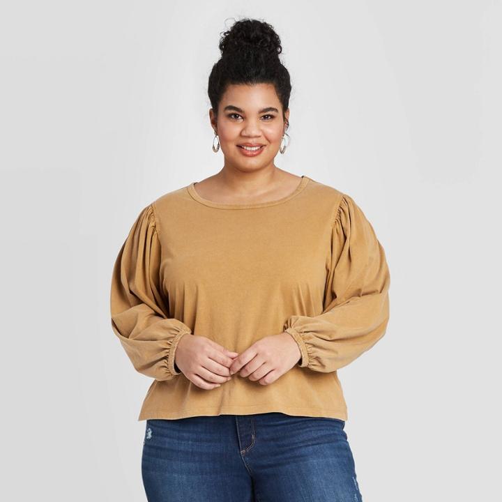 Women's Plus Size Long Sleeve Top - Universal Thread Brown 1x, Women's,