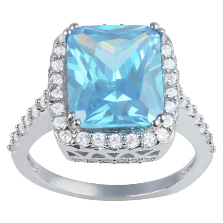 Journee Collection 2 7/8 Ct. T.w. Princess-cut Cz Basket Set Halo Engagement Ring In Sterling Silver - Turquoise,