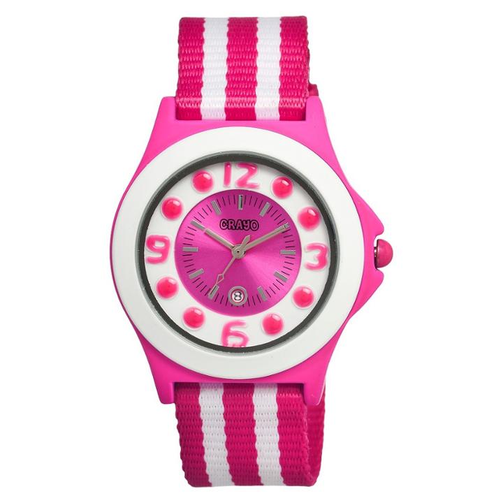 Women's Crayo Carnival Watch With Date Display And Two-tone Nylon Strap-pink/white, Pink