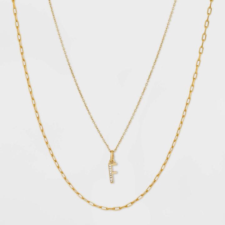 14k Gold Plated Crystal Initial 'f' Pendant Chain Necklace - A New Day Gold