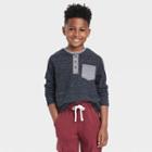 Boys' Long Sleeve Double Knit Henley T-shirt - Cat & Jack Black