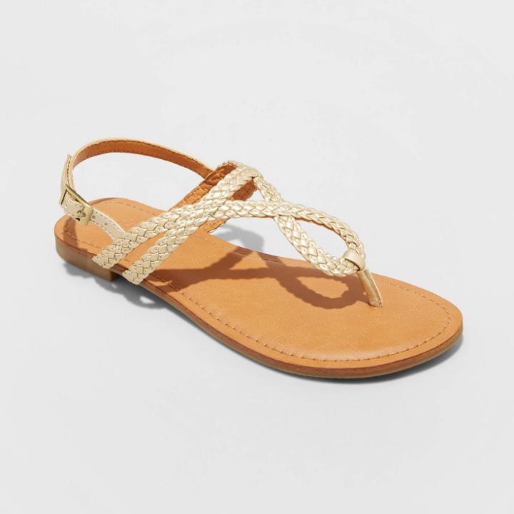 Women's Anabel Braided Thong Wide Width Ankle Strap Sandals - Universal Thread Gold