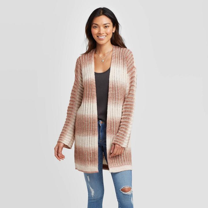 Women's Striped Long Sleeve Cardigan - Knox Rose Ivory Xs, Women's,