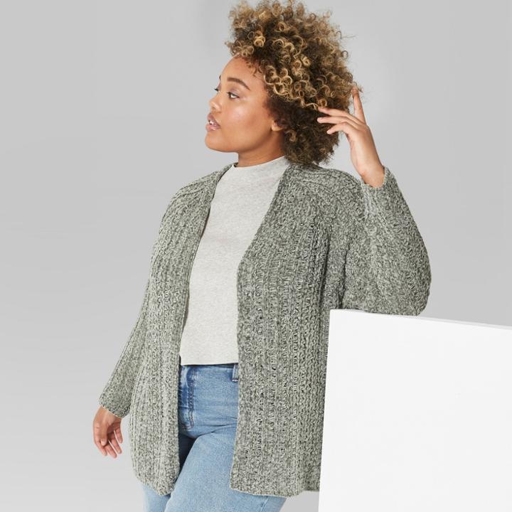 Women's Plus Size Long Sleeve Chenille Open Cardigan - Wild Fable 4x Sea Grass (blue)