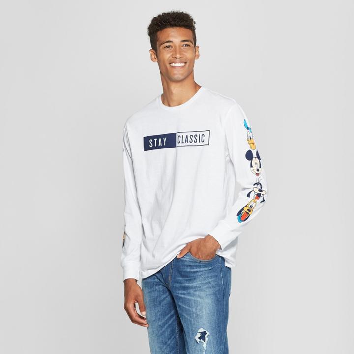 Men's Disney Mickey Mouse & Friends Stay Classic Long Sleeve T-shirt - White