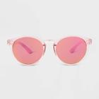 All In Motion Women's Crystal Round Sunglasses With Pink Polarized Mirrored Lenses - All In