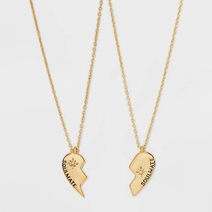 Heart Friendship Pendant Necklace Set 2pc - Wild Fable Gold