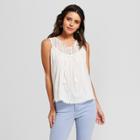 Women's Lace Yoke Tie Front Tank - Almost Famous (juniors') Ivory