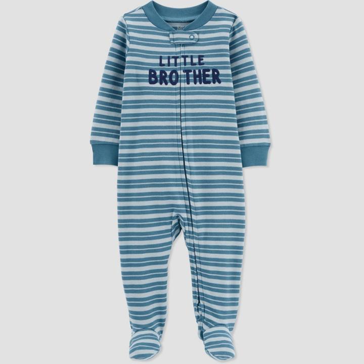Carter's Just One You Baby Boys' Little Brother' Interlock Footed Pajama - Blue Newborn