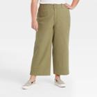 Women's Plus Size Cropped Wide Leg Fashion Pants - A New Day Olive Green
