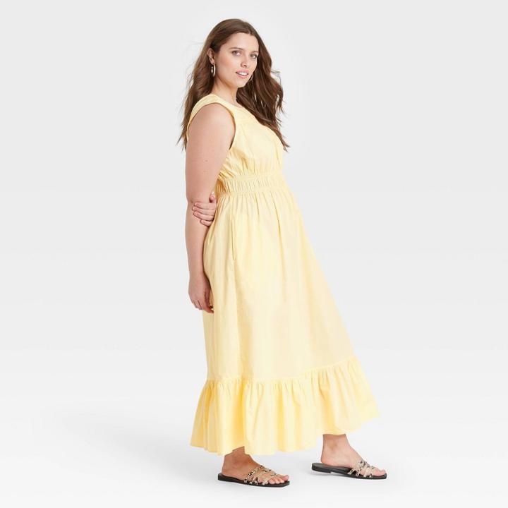 Women's Plus Size Sleeveless Smocked Waist Dress - A New Day Light Yellow