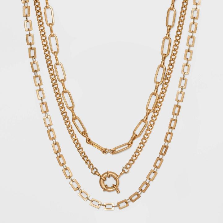 Mixed Chain And Spring Layered Necklace - Universal Thread Gold