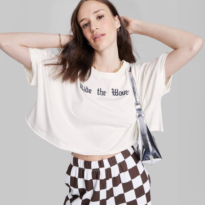 Women's Ascot + Hart Ride The Waves Cropped Short Sleeve Graphic T-shirt - White Xxs