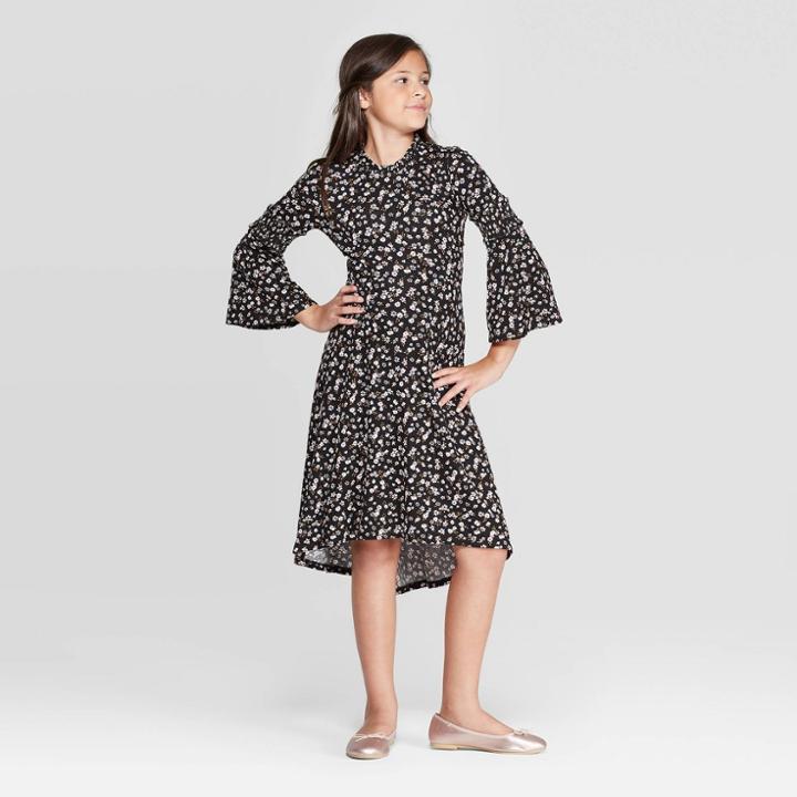 Girls' Floral Midi Dress - Art Class Black L, Girl's,
