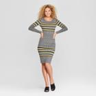 Women's Striped Long Sleeve Placed Rib Midi Dress - Almost Famous (juniors') Gray
