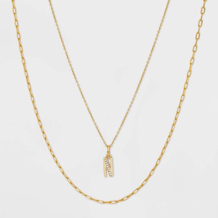 14k Gold Plated Crystal Initial 'n' Pendant Chain Necklace - A New Day Gold