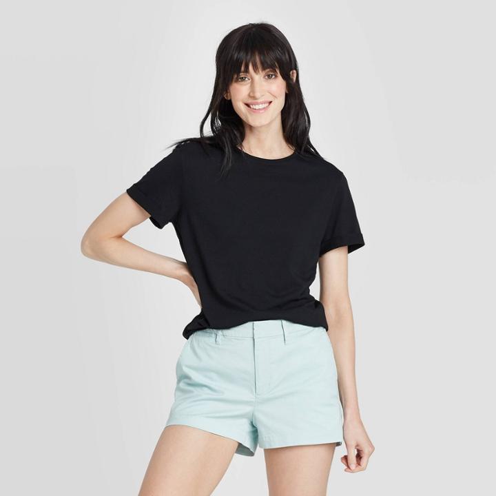 Women's Slim Fit Short Sleeve Cuff T-shirt - A New Day Black