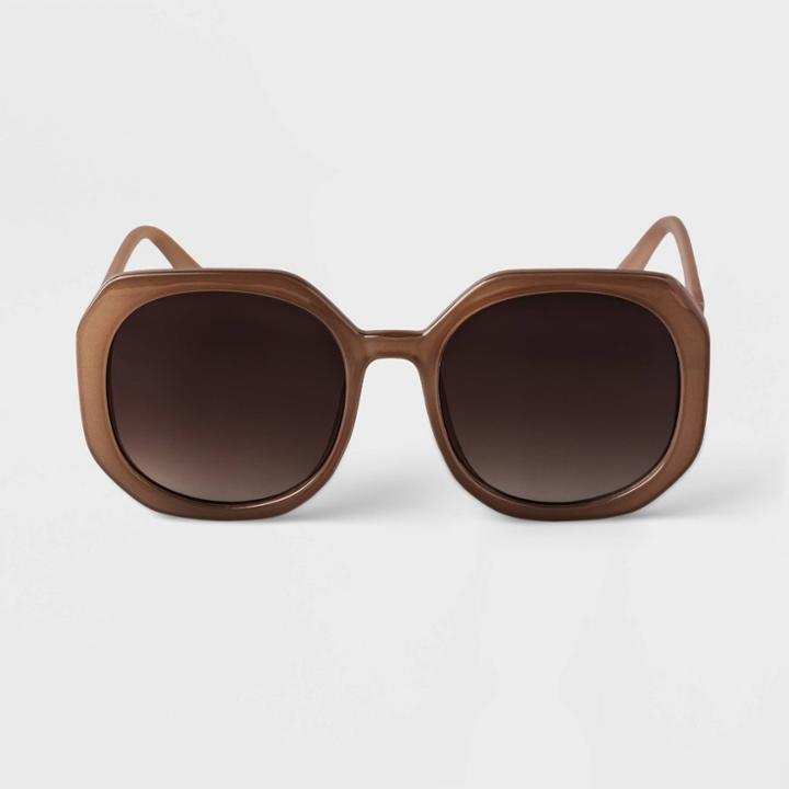 Women's Oversized Hexagon Geo Sunglasses - A New Day Brown