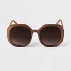 Women's Oversized Hexagon Geo Sunglasses - A New Day Brown