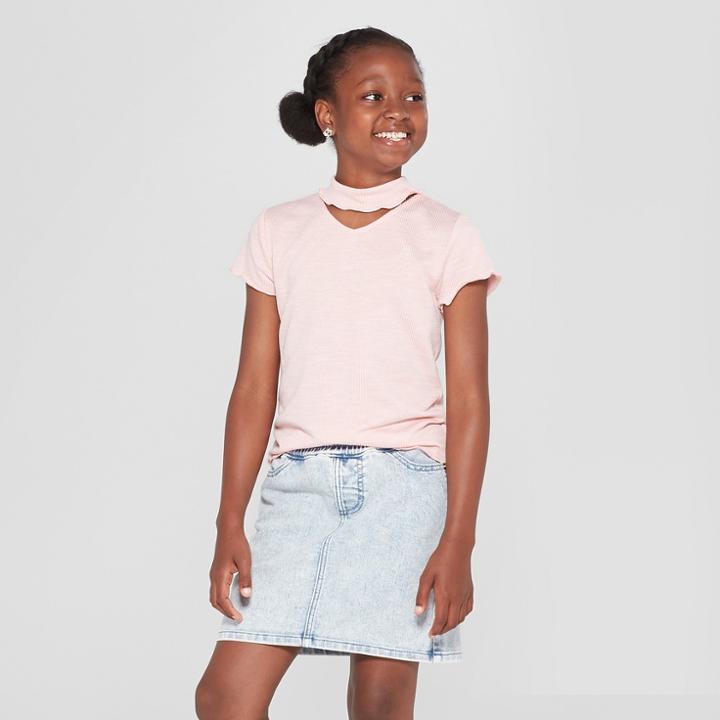 Girls' Short Sleeve Rib Gigi Neck T-shirt - Art Class Purple