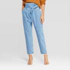 Women's Mid-rise Straight Leg Paperbag Pants Denim - Who What Wear Blue