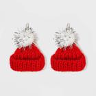 No Brand Holiday Novelty Red Knit Hat Statement Earrings - Berry Red