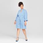 Women's Plus Size Long Blouson Sleeve Mini Dress - Who What Wear Blue/white Check X,