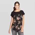 Petitewomen's Floral Print Short Sleeve Scoop Neck T-shirt - Xhilaration Black
