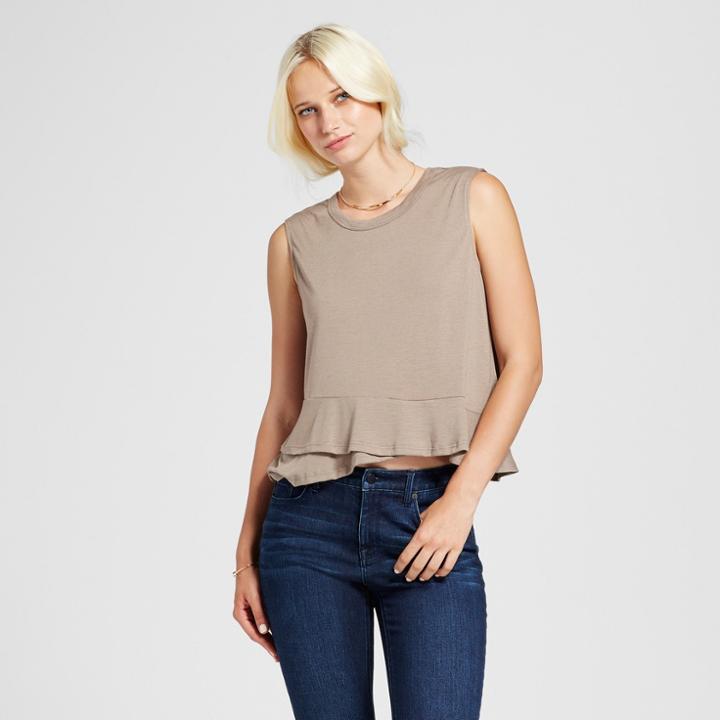 Women's Ruffle Peplum Tank Top - Mossimo Tan
